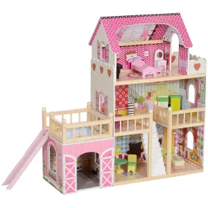 AIYAPLAY Dolls House with 13 Pieces Wooden Furniture and Accessories