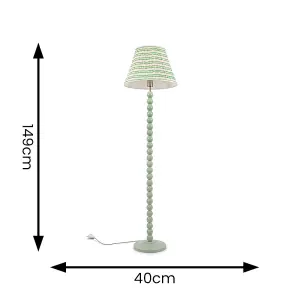 ValueLights Bobbles Sage Green Bobbin Floor Lamp with Pink Aztec Pleated Shade - LED Bulb Included