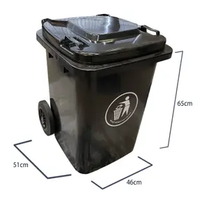 Express Wheelie Bins - Black/Grey Small Outdoor Wheelie Bin for Trash and Rubbish 80L with Rubber Wheels