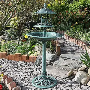 FREE STANDING COPPER BIRD BATH & FEEDER - RESIN ORNAMENTAL TABLE - ROT PROOF. NO TOOLS ASSEMBLY