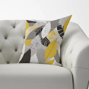 Grey Yellow Autumn Leaves Cushions 60cm x 60cm