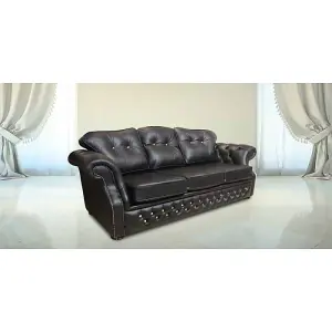 Chesterfield 3 Seater Crystal Black Leather Sofa Settee Bespoke In Era Style