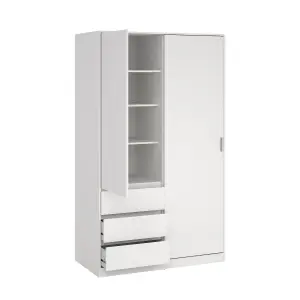 Tvilum Esla Scandinavian Matt white 3 Drawer Double Sliding door wardrobe (H)2004mm (W)1185mm (D)600mm