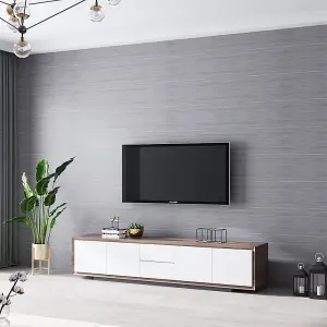 950cm L x 53cm W, Silver Grey 3D Wavy Stripes Flocked Wallpaper Roll, Non Pasted Wall Paper