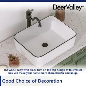 DeerValley 370mm White Ceramic Rectangular Countertop Basin Bathroom Sink