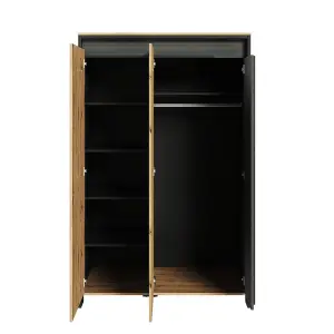 SPOT Chic Hinged Wardrobe with LED Lighting (H)1940mm (W)1230mm (D)550mm - Oak Artisan and Black Matt