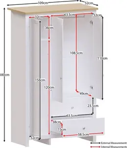 Vida Designs Arlington 3 Door 2 Drawer White Wardrobe