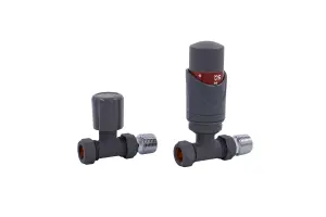 Straight Thermostatic Straight Radiator Valve & Modern Lock Shield Valve - Anthracite Grey by MCC