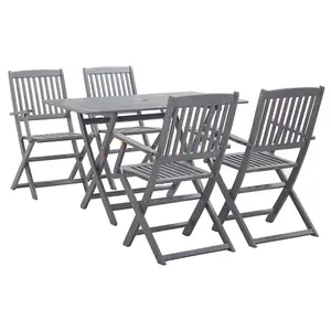 5 Piece Garden Dining Set Solid Acacia Wood Grey