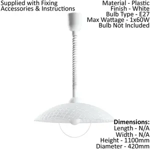 Pendant Ceiling Light Colour White Shade White Clear Glass With Structure Bulb E27 1x60W