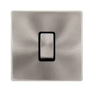 Brushed Steel Screwless Plate 10A 1 Gang 2 Way Ingot Light Switch - Black Trim - SE Home