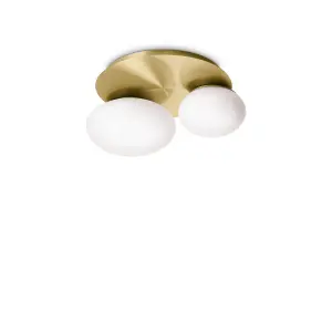 Luminosa NINFEA 2 Light Round DecoratiGlass Flush Ceiling Light Brass