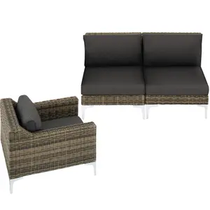 Rattan Garden Furniture Villanova - 2 single chairs and armchair, thick seat cushions - Mottled Anthracite