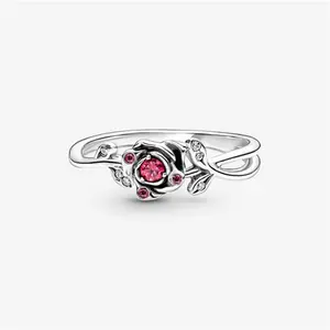 Pandora Disney Beauty And The Beast Rose Ring - Sterling Silver / Cubic Zirconia / Red - Sz. 60