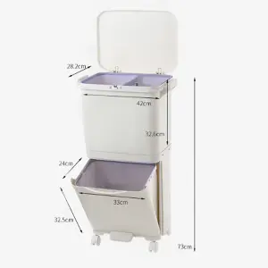 White 3 Section Sorter Kitchen Bin Recycling Rubbish Bin Double Layer Pedal Bin Trash Can 38 L