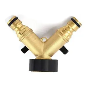 2 Way Brass Hose Splitter - Garden Hose Connector with Dual Water Taps Connector with Individual On/Off valves