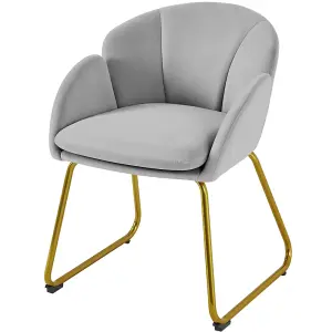 Yaheetech Grey Flower Shape Velvet Armchair Accent Chair with Golden Metal Legs