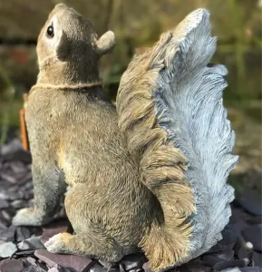 Cheeky Squirrel with removable 'Bird Feeder's Empty' sign garden ornament