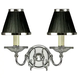 Luxury Flemish Twin Wall Light Bright Nickel Black Shade Traditional Lamp Holder