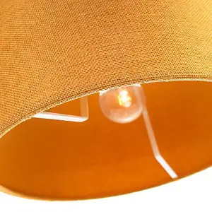 Contemporary and Sleek 12 Inch Ochre Linen Fabric Drum Lamp Shade 60w Maximum