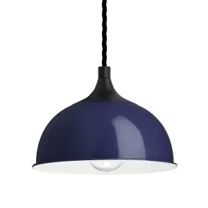 Industville Chelsea Dome Pendant, 8 Inch, Dark Blue, Black Holder