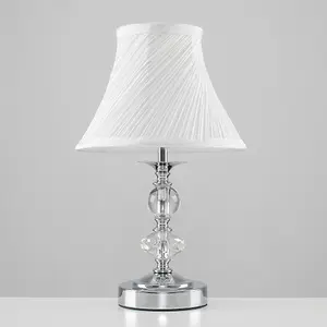 ValueLights Jaigier Pair of Modern Polished Chrome Touch Table Lamps with White Pleated Shades