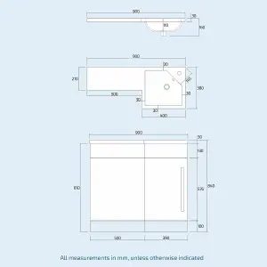 Nes Home Grey Basin Sink Vanity Unit Furniture Cabinet Right Hand 900mm