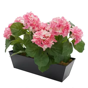 GreenBrokers Artificial Pink Hydrangea Flower in Black Tin Window Box (45cm)