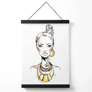 Woman Face Pen and Ink Sketch Medium Poster with Black Hanger