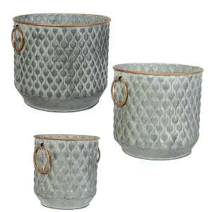 Set of 3 Textured Dolly Indoor Outdoor Flower Pot Garden Planters