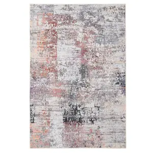 Neutral Multicolour Distressed Abstract Anti Slip Washable Runner Rug 80x300cm