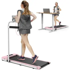 2 in 1 Folding Treadmill with Side Handrails Walking Running Machine for Home Cardio Exercise-Pink