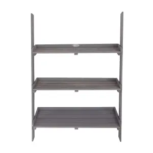 Charles Bentley FSC Wide Wooden Ladder Planter - Grey 3 Shelves