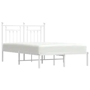 Berkfield Metal Bed Frame with Headboard White 135x190 cm