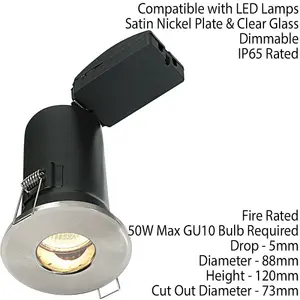 IP65 Bathroom FIRE RATED GU10 Lamp Ceiling Down Light Nickel PUSH FIT FAST FIX