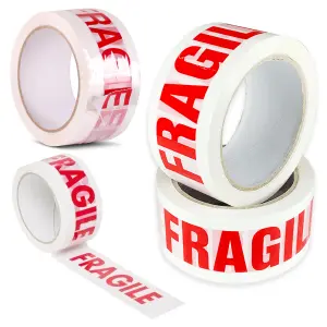 12 x Strong Sticky 50mm x 66m Printed 'FRAGILE' Packaging Tape