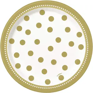 Unique Party Polka Dot Birthday Party Plates (Pack of 8) Gold/White (One Size)