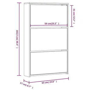 Berkfield Shoe Cabinet with Mirror 3-Layer High Gloss White 63x17x102.5 cm