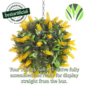 Best Artificial 24cm Yellow Lush Lavender Hanging Basket Flower Topiary Ball - Suitable for Outdoor Use - Weather & Fade Resistant