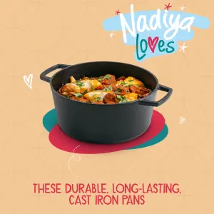 Prestige Nadiya Black Round Cast Iron Dishwasher Safe Induction Suitable Casserole Dish with Lid 4.5L