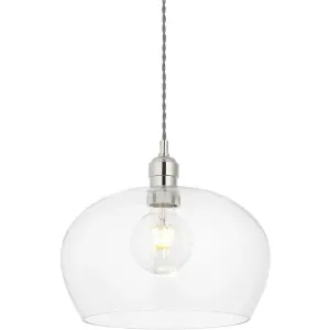 Hanging Ceiling Pendant Light - Medium Bright Nickel Plate & Clear Glass - 10W LED E27