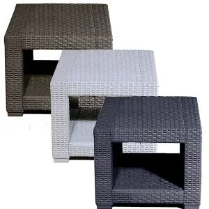 Rattan Effect Square Side Table - Graphite