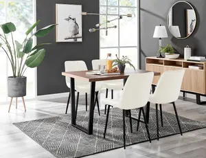 Kylo Brown Wood Effect Dining Table & 4 Cream Pesaro Black Leg Chairs