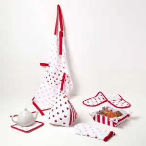 Homescapes Red Hearts Cotton Double Oven Glove