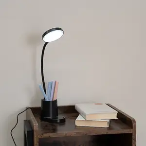 ValueLights Marco Black Rechargeable Goose Neck Dimmable Desk Lamp with Pen Holder Dimmable Flexible Reading Task Light