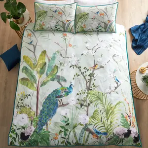 Peacock Jungle Cotton No Pattern Duvet Cover Set with Pillowcases Super King - 2 Standard Pillowcases