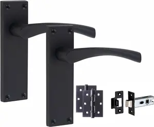 5 Set Door Handles Packs Internal Set Victorian Scroll Astrid Design Matt Black Finish 150mm Backplate with Latches and Hinges