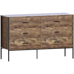 Vida Designs Brooklyn Dark Wood 6 Drawer Chest (H)795mm (W)1230mm (D)400mm