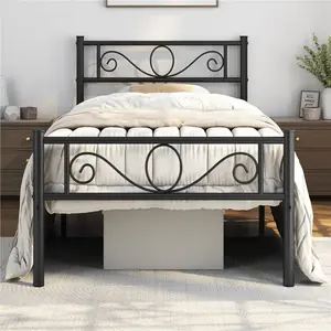 Metal Bed Frame with Headboard/Under-Bed Storage Black / Single (3')