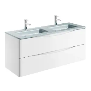 Eden 1200mm Wall Hung Vanity Unit in Gloss White & White Glass Basin